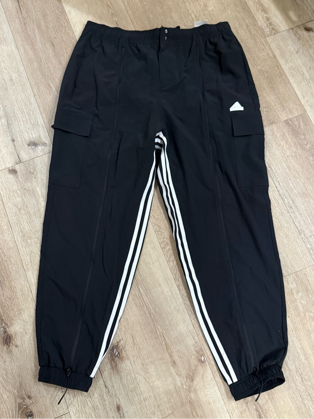 adidas Black Track Joggers with White Side Stripes - Picture 1 of 5